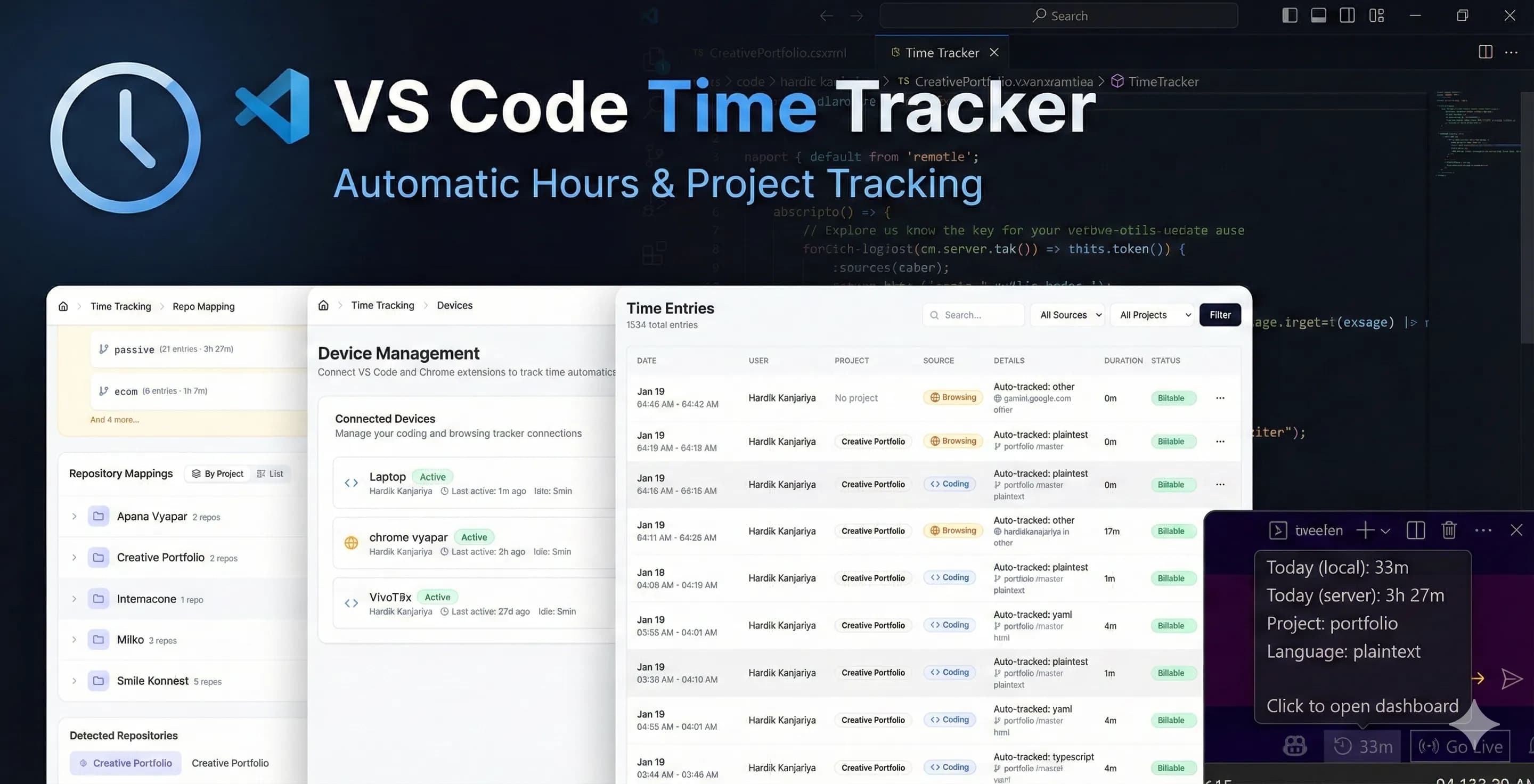 Hours Tracker - VS Code Extension
